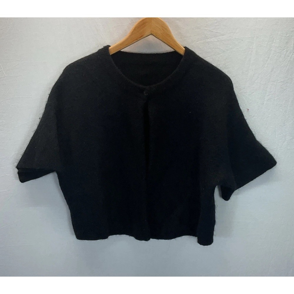 Daily Drills‎ Single Button short slv Sweater Knit Cardigan Size S/XS Black wool